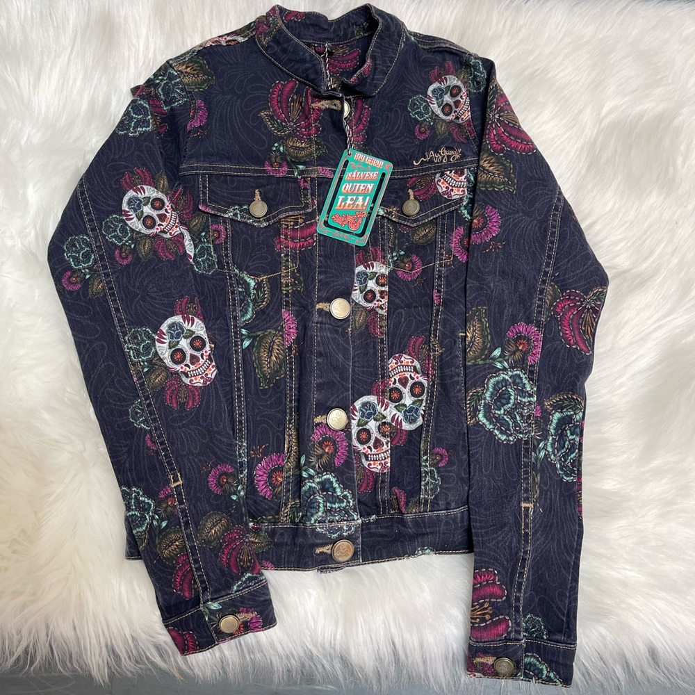 Ay Guey Mexico Women’s sugar skull denim jacket size Xs